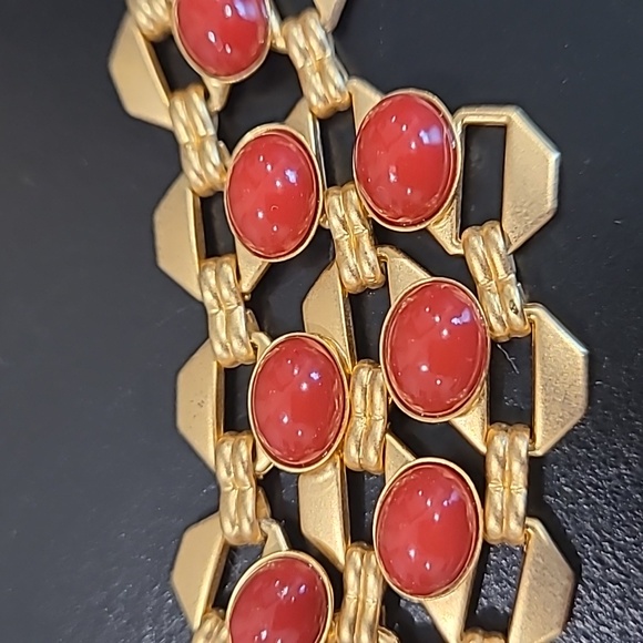 Talbots matte gold tone necklace with deep red beads. 18-21" - Picture 3 of 4